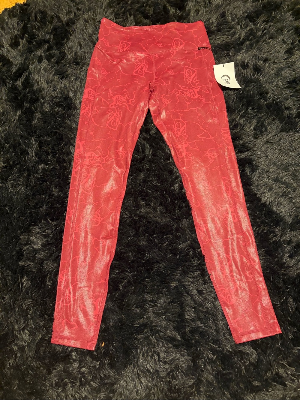 Red Floral Print Active Leggings with pockets